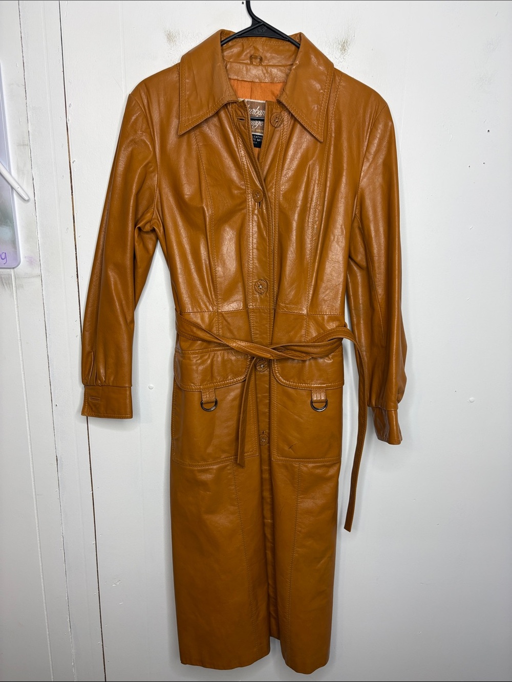 Suburban Heritage Leather Jacket Womens 10 Cognac Brown Trench Belted Classic